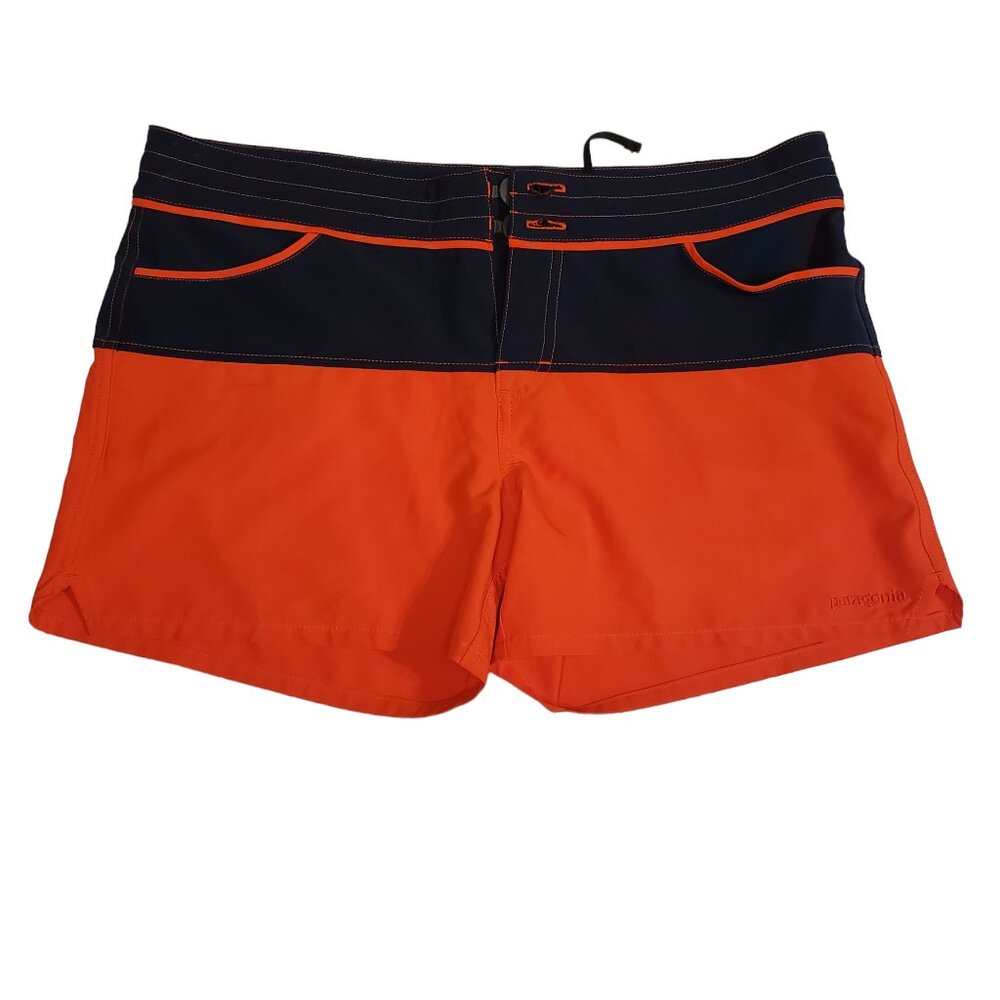 Patagonia Women's Color Block Orange and Blue Board Shorts Size 6